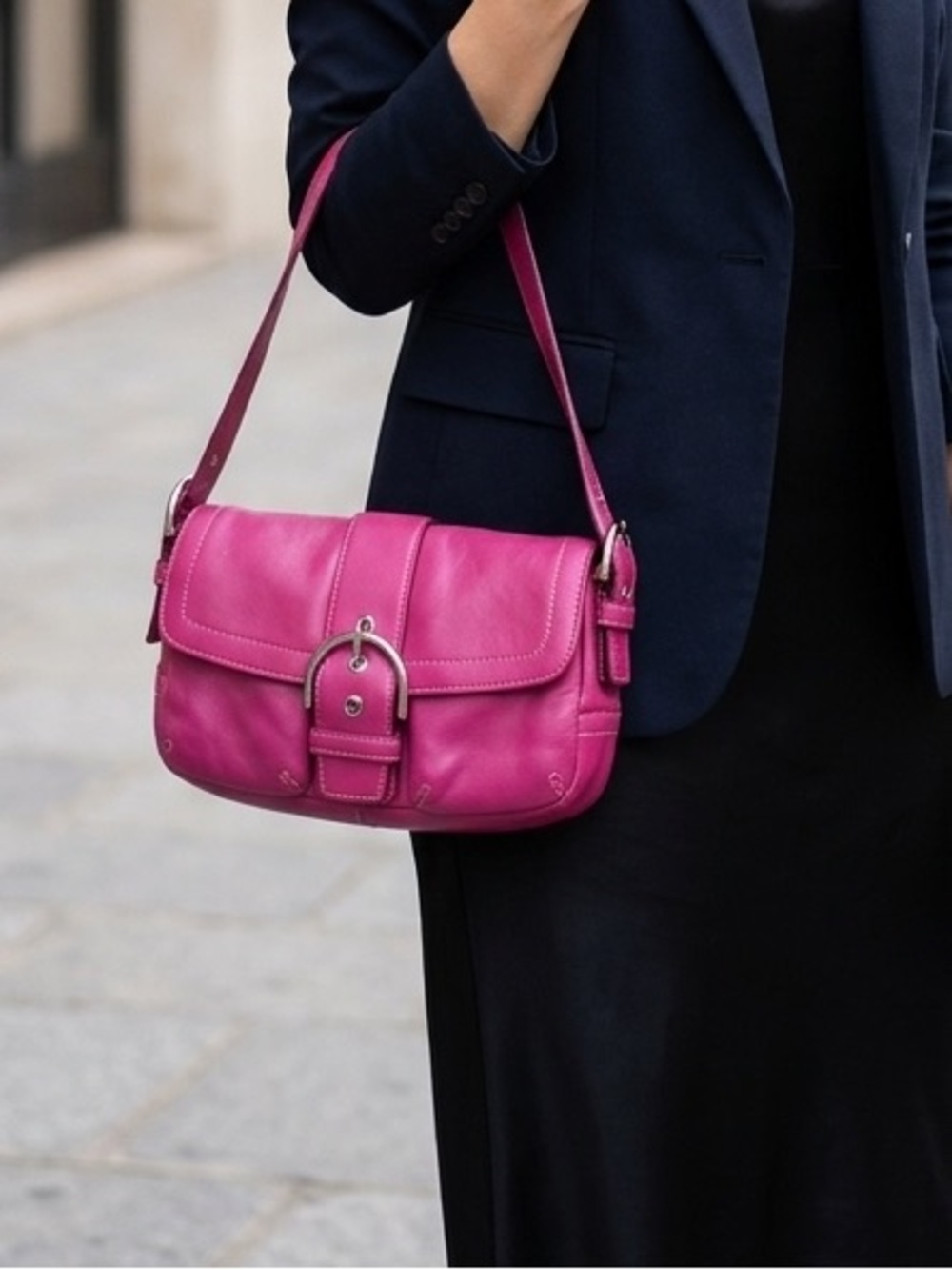 Coach Y2K Soho Pink Flap Bag with Coach bag charm